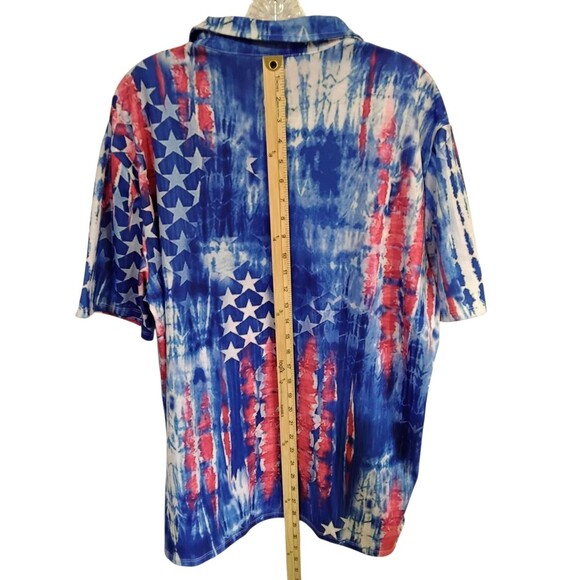 Patriotic Stars Four Button Shirt Size XLarge Short Sleeve Flag USA - Picture 8 of 9